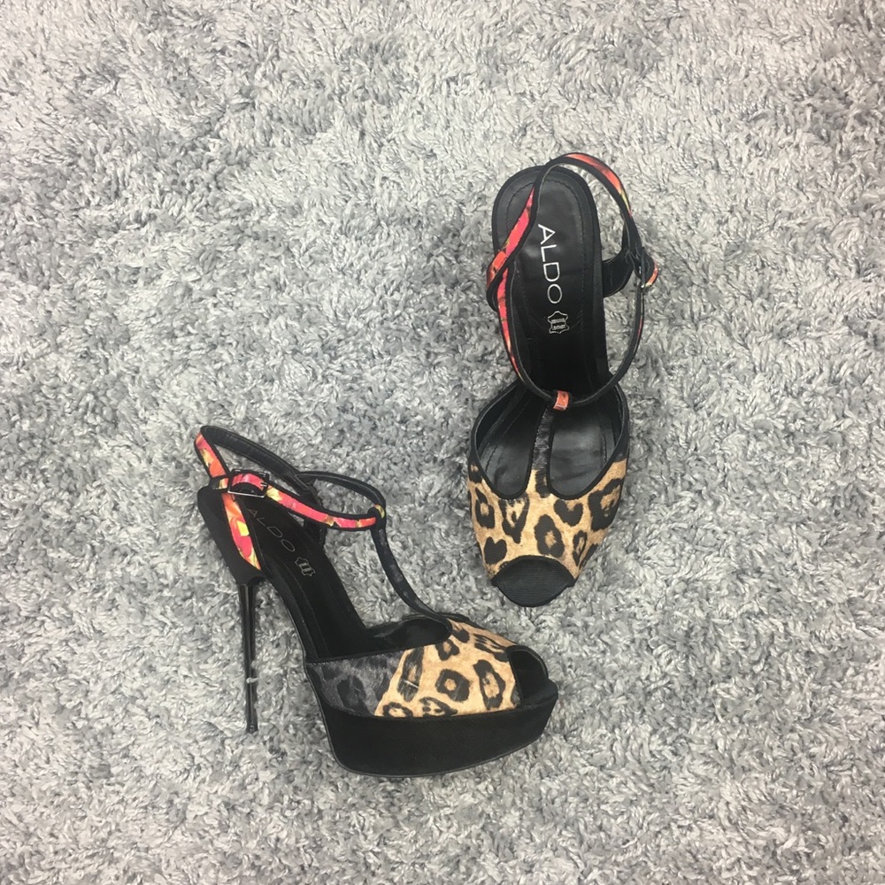 Leopard and floral print platform stiletto sandal